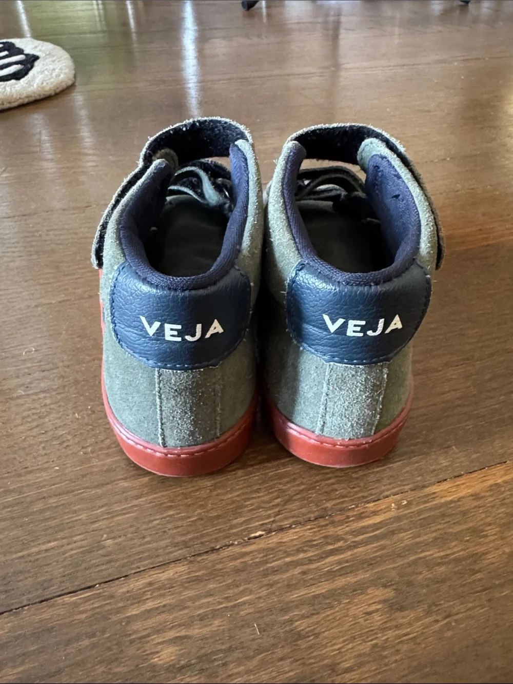 Veja Kids Suede Sneakers with Red Sole - Velcro Closure